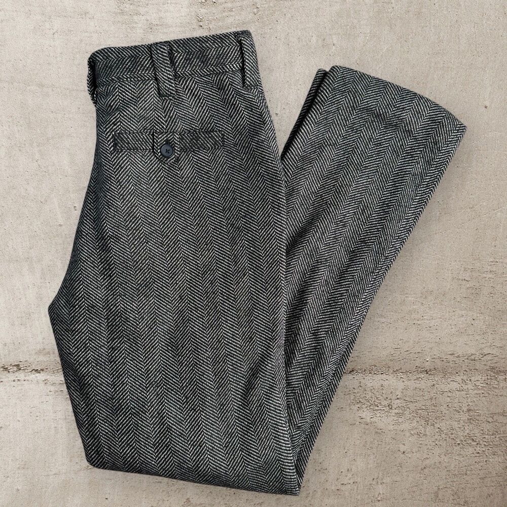 J. Peterman Herringbone Women’s 32 Trouser Wool Blend Pants Tweed Plaid Lined